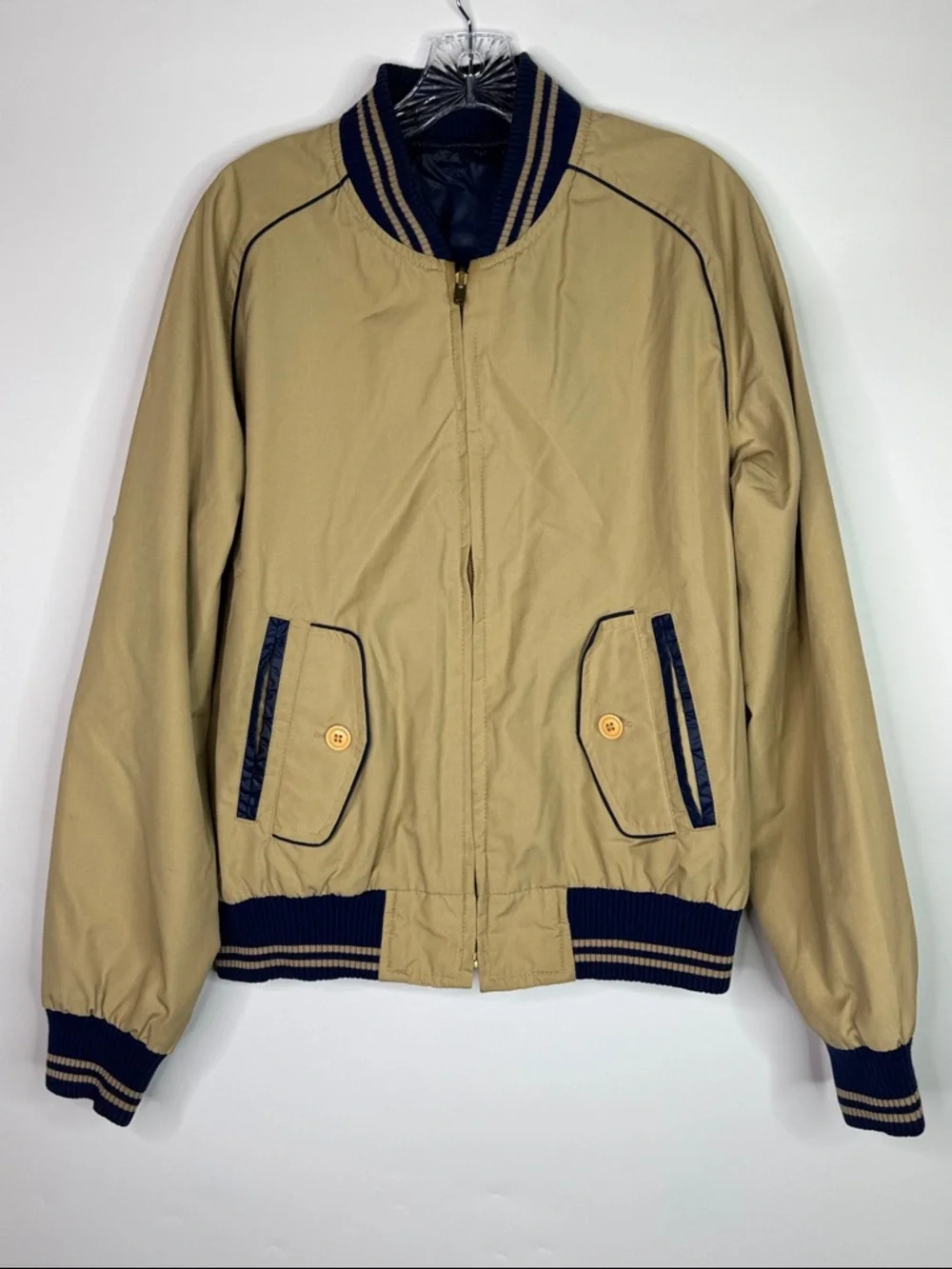 Vintage JcPenney Reversible Blue Tan Bomer Jacket 80s Size Medium